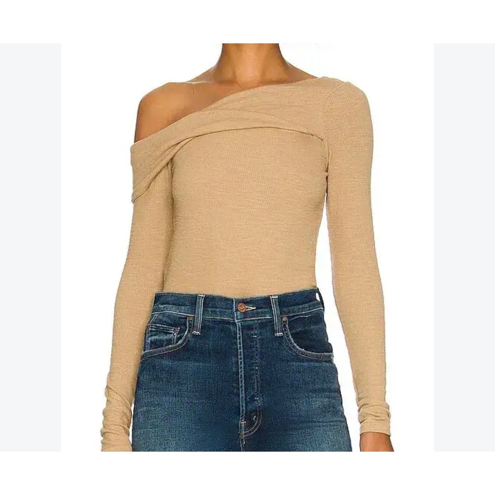 Free People Addie Layering Top Tan One Shoulder Ribbed Long Sleeve Knit